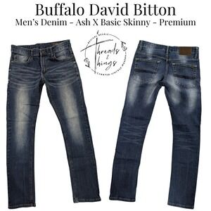Buffalo David Bitton Jeans Mens 32 Dark Wash Ash-X Basic Skinny Stretch Premium